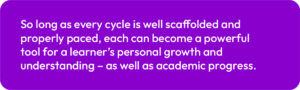 So long as every cycle is well scaffolded and properly paced, each can become a powerful tool for a learner’s personal growth and understanding – as well as academic progress.