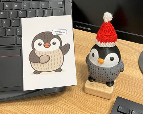 Picture of Pebbles the Penguin with Xmas hat